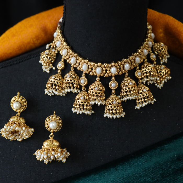 Antique pearl choker necklace with earrings CCB212