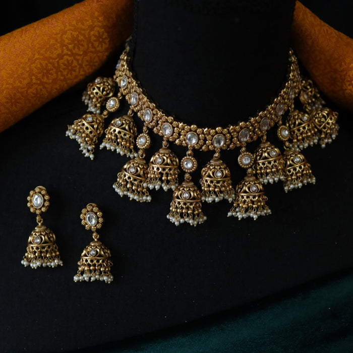 Antique white stone choker necklace with earrings CCB2002