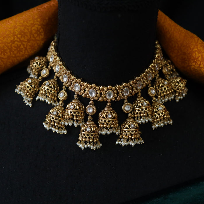 Antique white stone choker necklace with earrings CCB2002