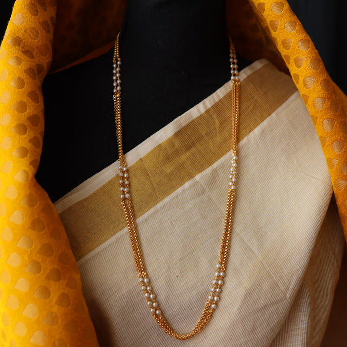 Heritage gold plated pearl long chain HC008