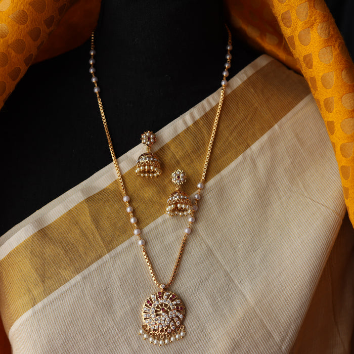 Heritage gold plated padakam long necklace with earrings HP39