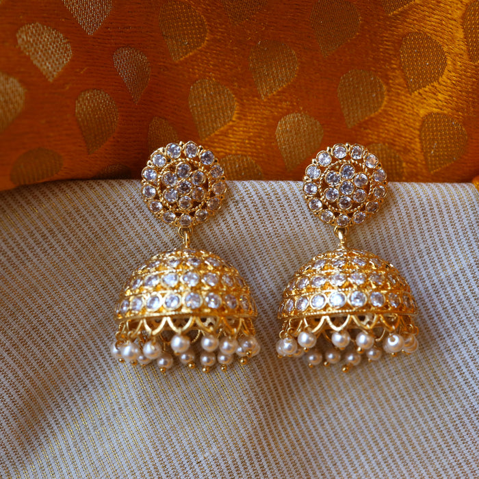 Heritage white stone pearls jumka earrings HJ0051