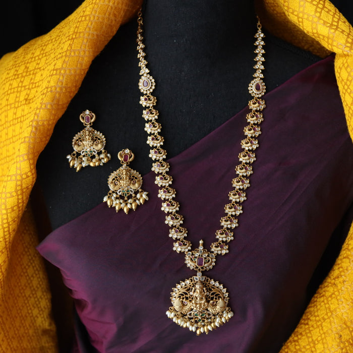 Antique gold temple long necklace and earrings LL01022