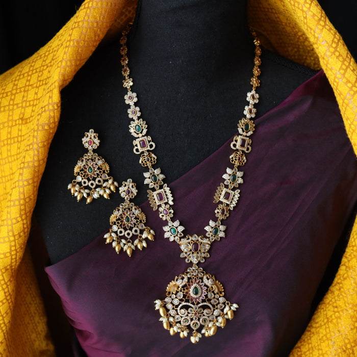 Antique gold temple long necklace and earrings LL02016