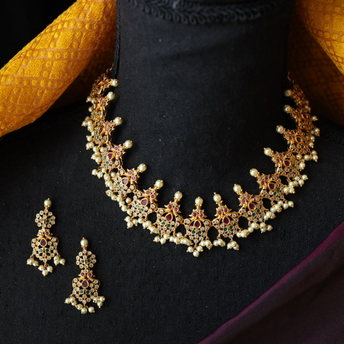 Antique gold temple short necklace and earrings SS12004