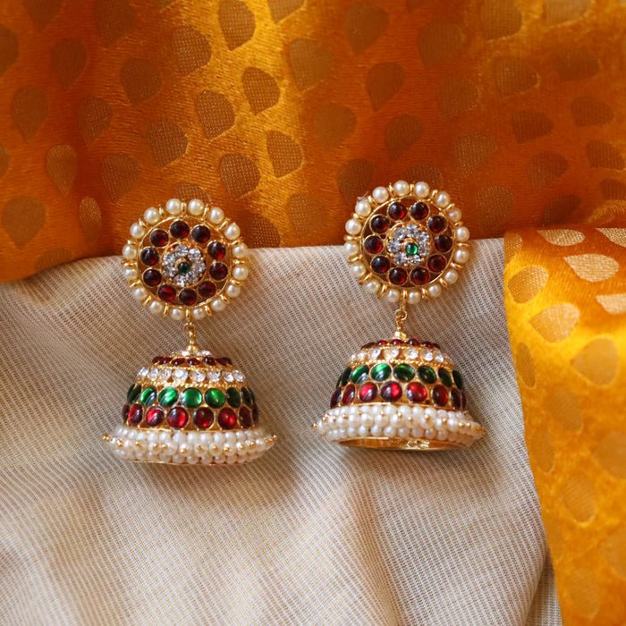 Antique ruby stone pearls jumka earrings AJ456
