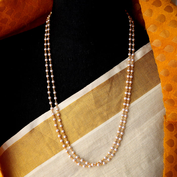 Heritage gold plated pearl double layer long chain HC0020