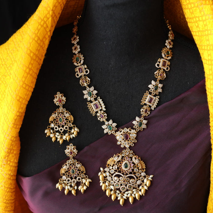 Antique stone short necklace with earrings 14890