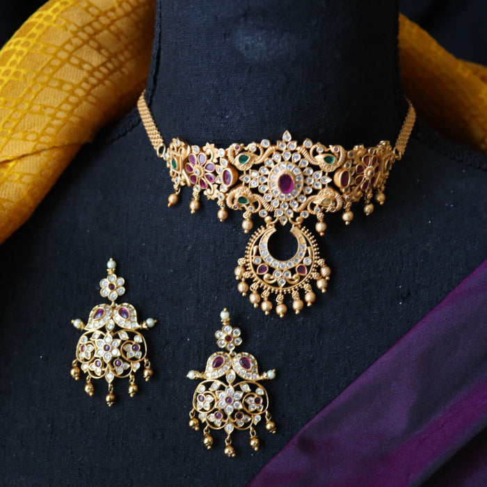 Antique gold choker necklace with earrings 1489683