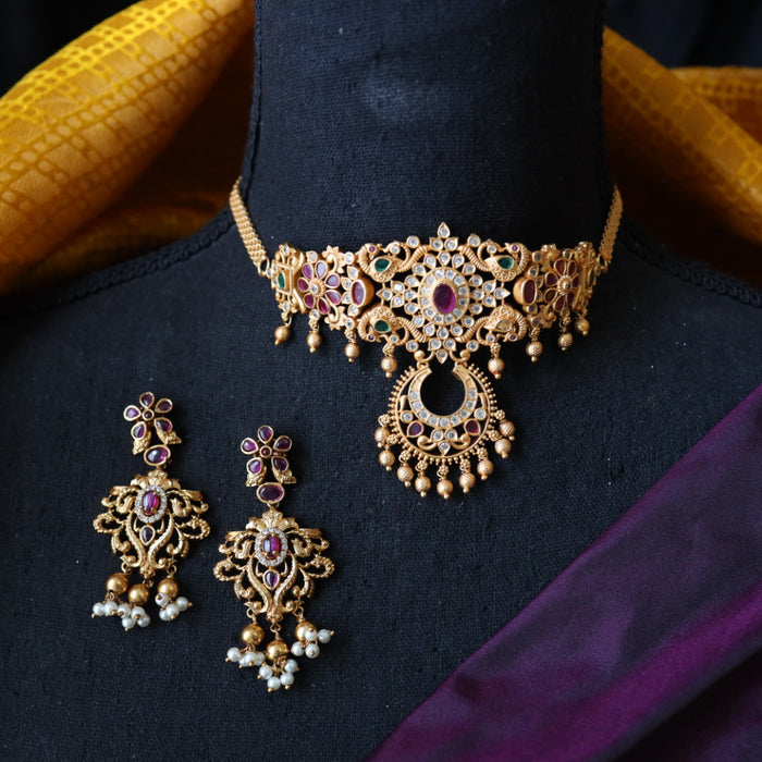 Antique gold choker necklace with earrings CCB123