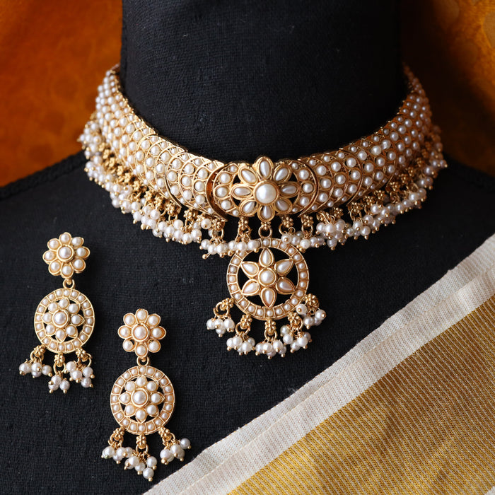 Antique pearl choker necklace with earrings CCB1234