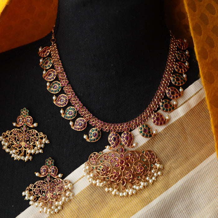 Antique mango short necklace with earrings S1B1341