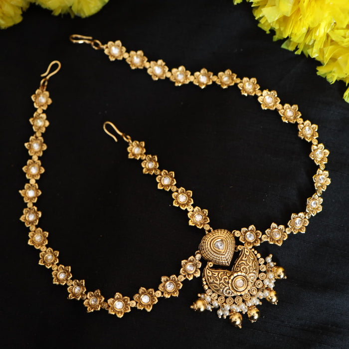 Antique gold white stone three side tikka design tikka 222677