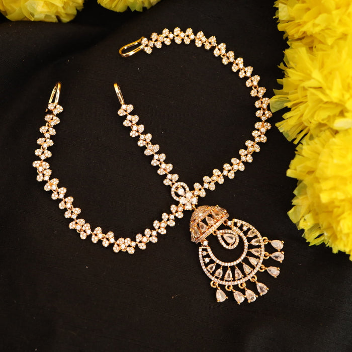 Heritage gold plated white stone three side tikka design tikka 222681