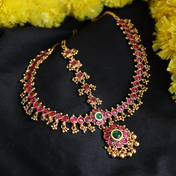 Antique gold ruby stone three side tikka design tikka 222678