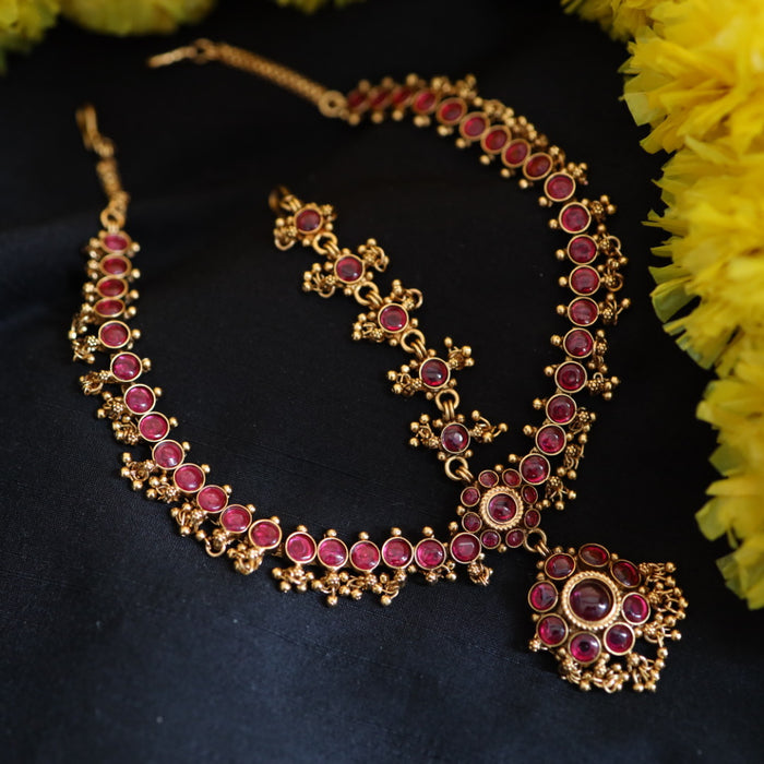 Antique ruby stone three side tikka design tikka 222684