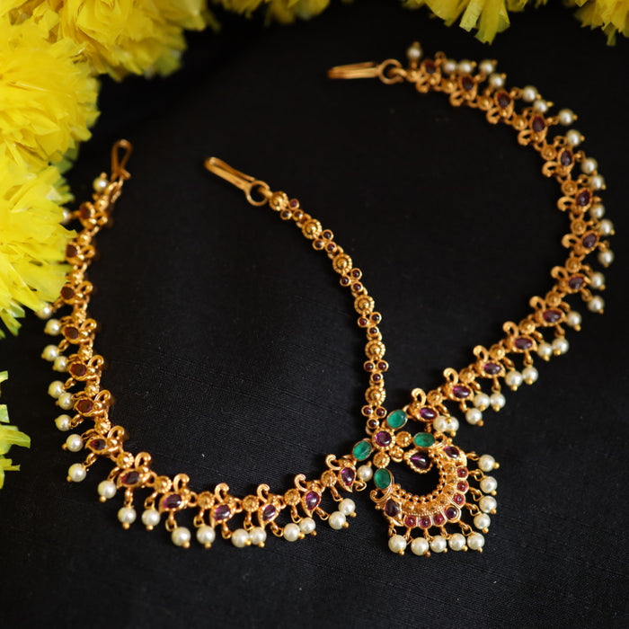 Antique ruby green stone three side tikka design tikka 222697
