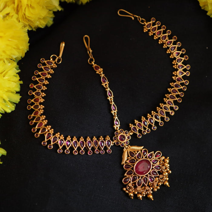 Antique ruby stone three side tikka design tikka 2226988