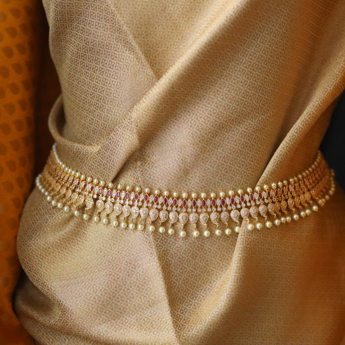 Heritage gold plated ruby white stone Cz stone waistchain 2345890
