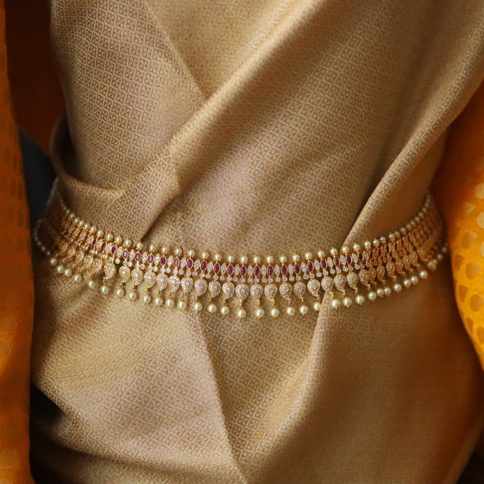 Heritage gold plated ruby white stone Cz stone waistchain 2345890