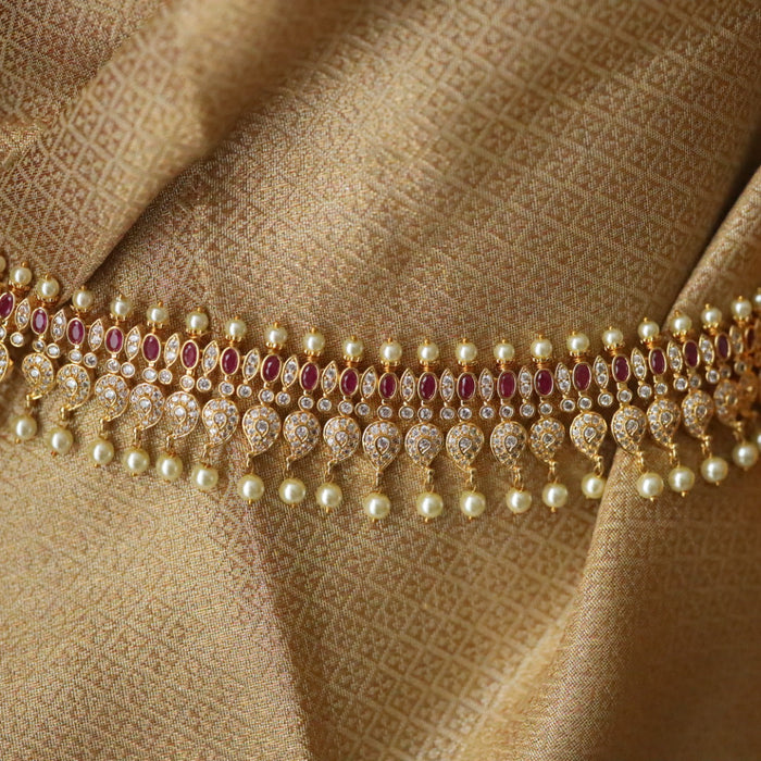 Heritage gold plated ruby white stone Cz stone waistchain 2345890