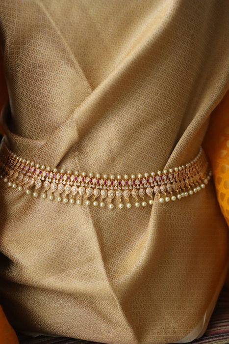 Heritage gold plated ruby white stone Cz stone waistchain 2345890