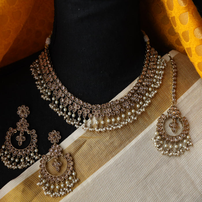 Trendy pearl short necklace with earrings and tikka TW233