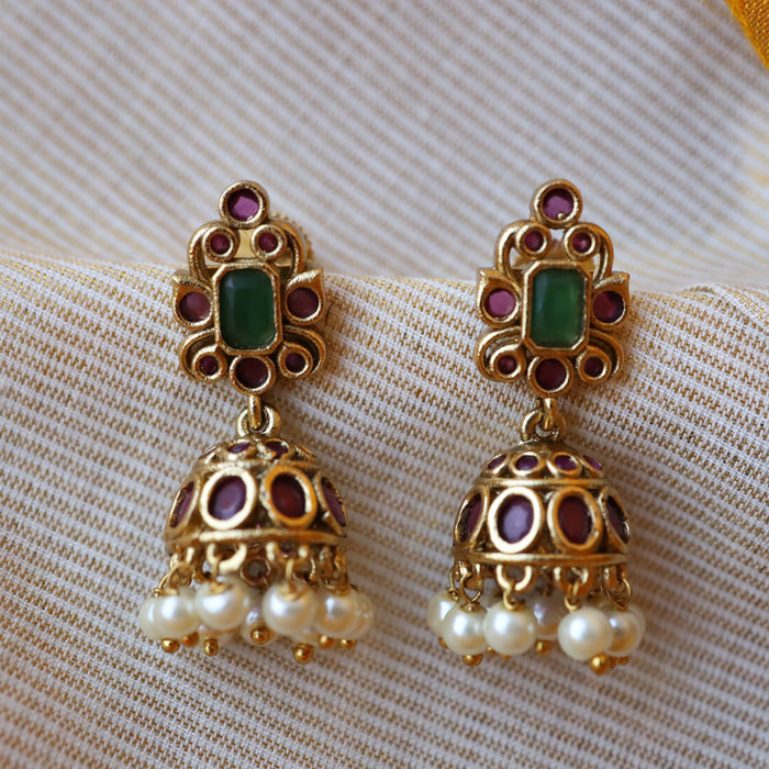Antique ruby stone pearl jumka earrings AJ33