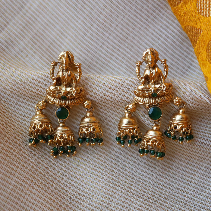 Antique green bead jumka earrings AJ669