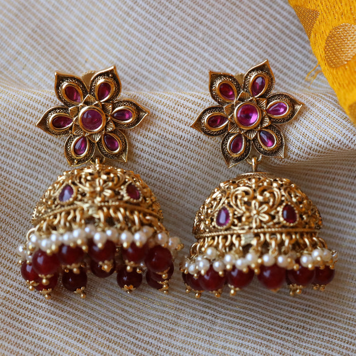 Antique ruby stone jumka earring AJ93