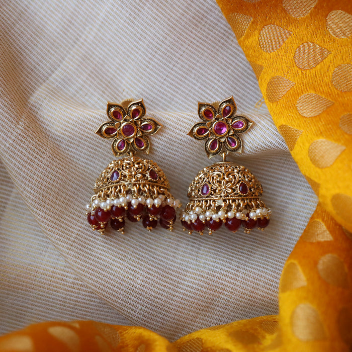 Antique ruby stone jumka earring AJ93