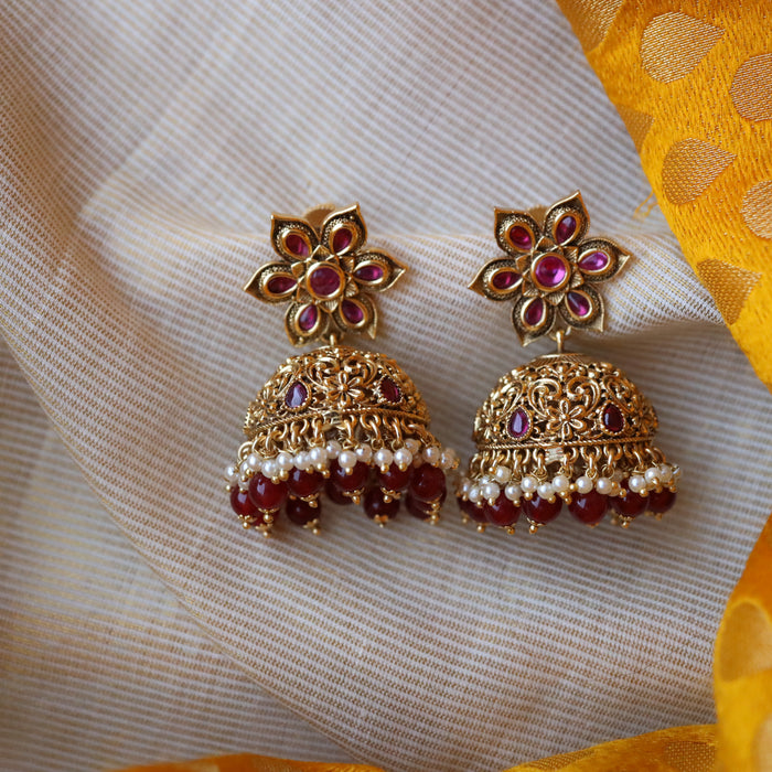 Antique ruby stone jumka earring AJ93