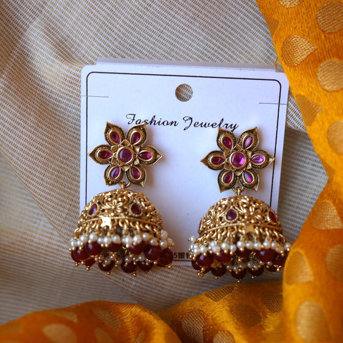 Antique ruby stone jumka earring AJ93