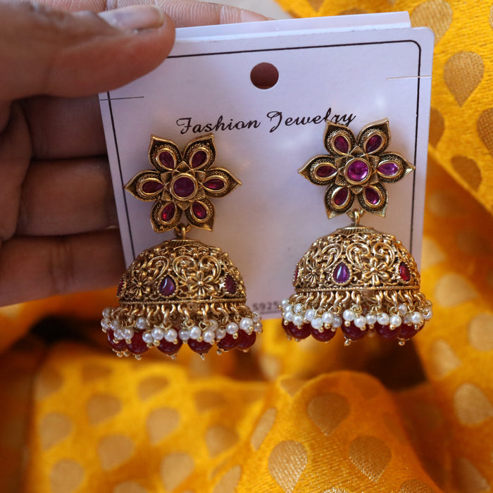 Antique ruby stone jumka earring AJ93