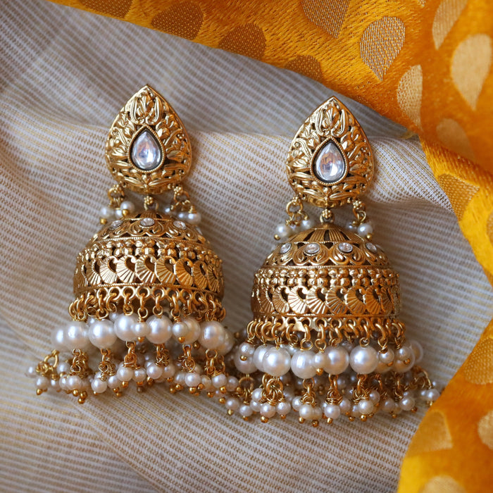 Antique gold and pearl jumka earrings AJ677