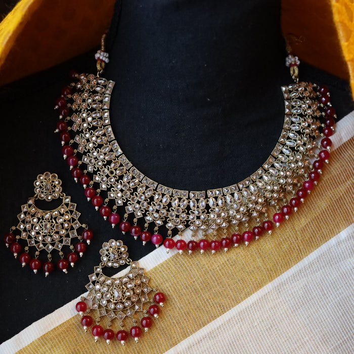 Trendy red necklace with earrings TP571