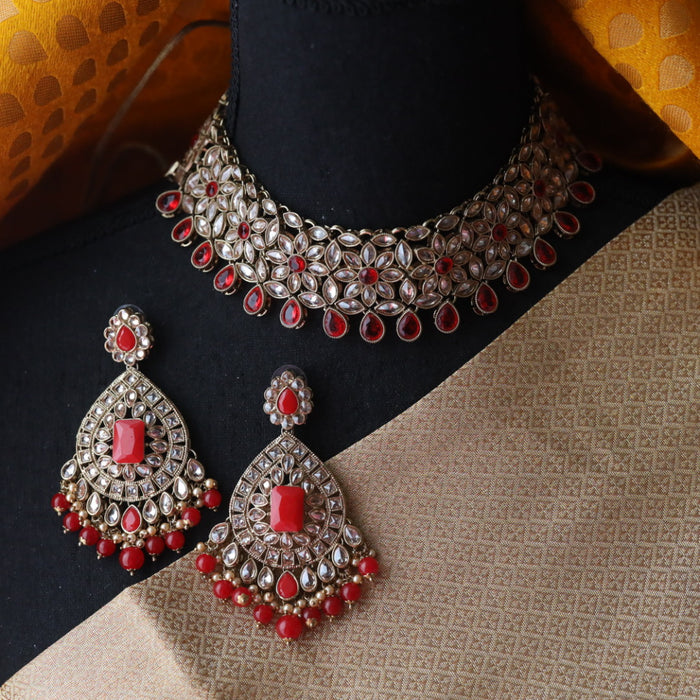 Clearance Trendy red stone short necklace with earrings TP002