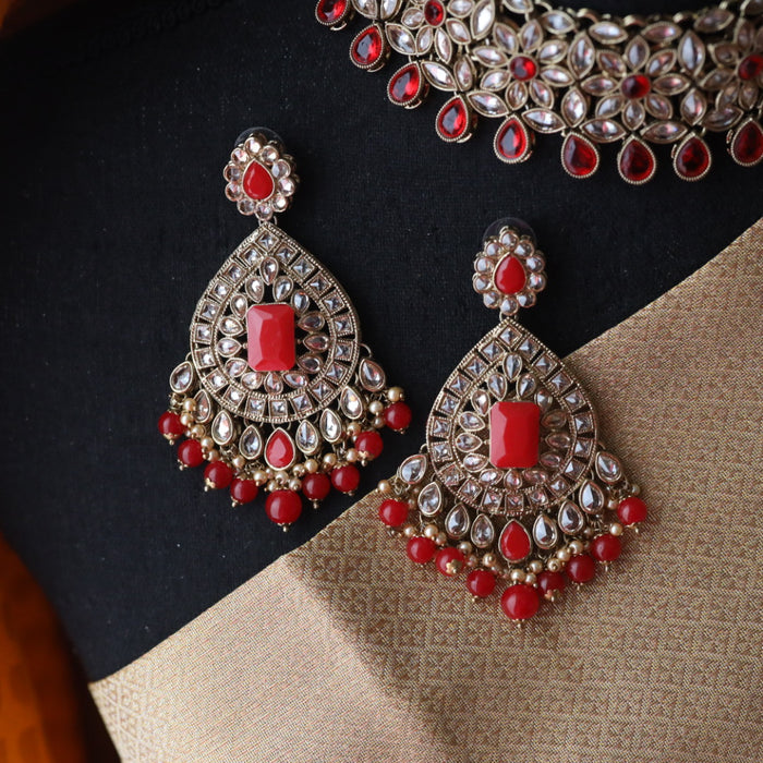 Clearance Trendy  red stone short necklace with earrings TP002