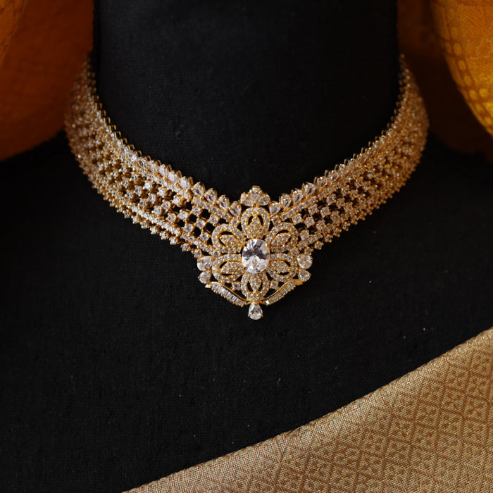 Heritage gold plated white stone choker necklace TH1034