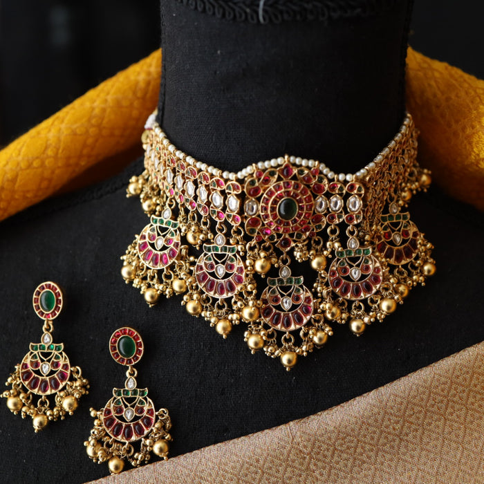 Antiique ruby choker necklace with earrings CCB2455