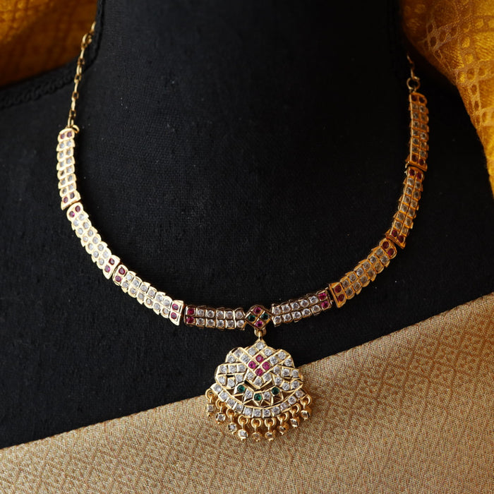 Heritage gold plated ruby stone short necklace H111