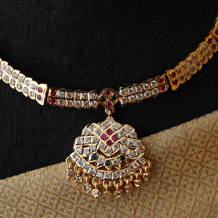 Heritage gold plated ruby stone short necklace H111