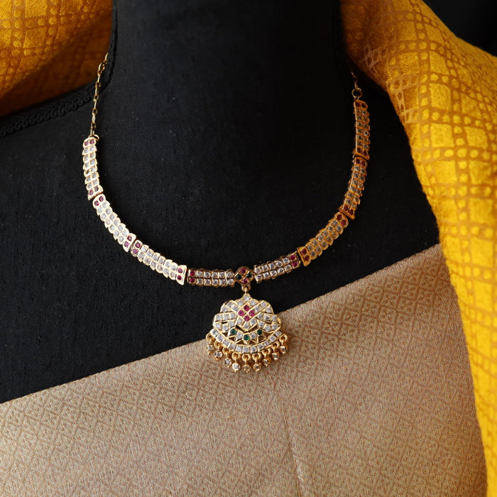 Heritage gold plated ruby stone short necklace H111