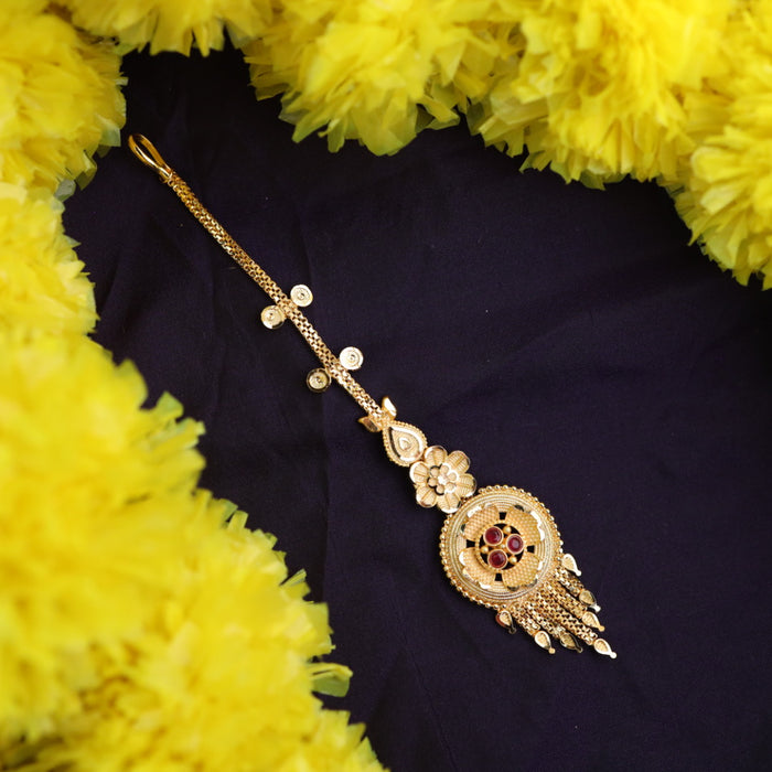 Heritage gold plated ruby stone tikka 222633