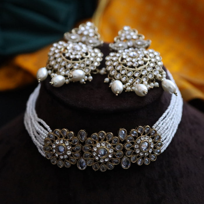 Trendy stone short necklace with earrings TW009