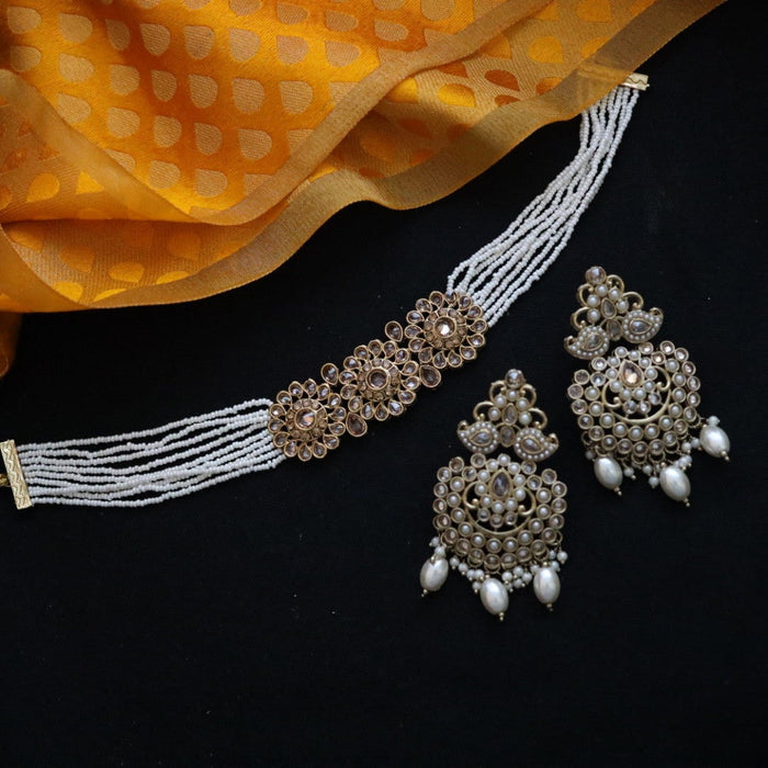 Trendy stone short necklace with earrings TW009