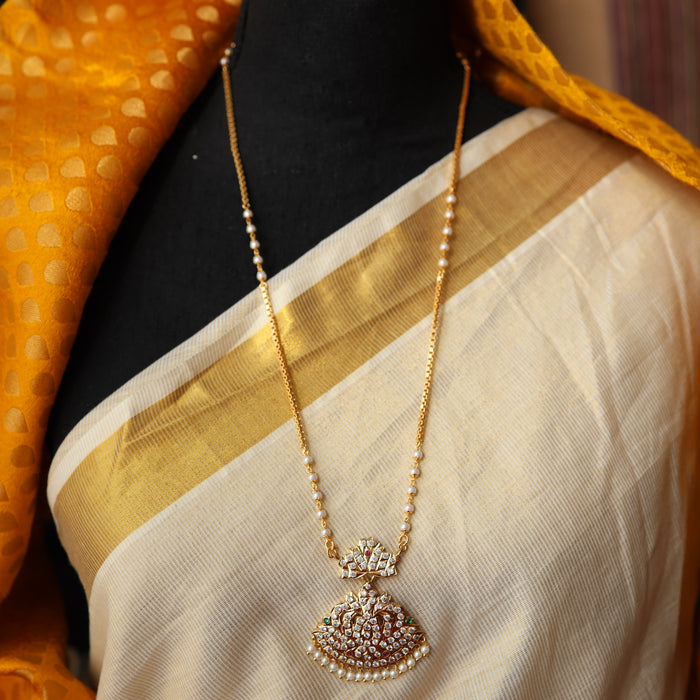 Heritage gold plated ruby white stone padakam necklace HP889