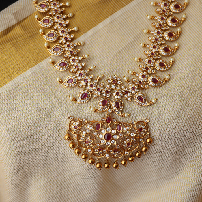Antique ruby white stone long necklace and earrings LL02056