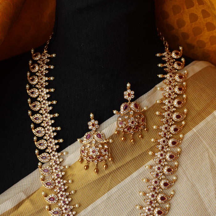 Antique ruby white stone long necklace and earrings LL02056