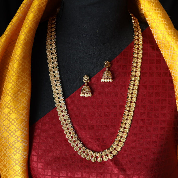 Antique coin long necklace with earrings LL03034
